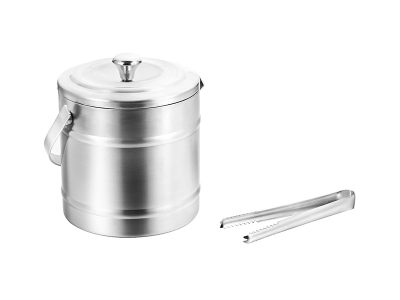 Double Wall Ice Bucket with Cover and Tong