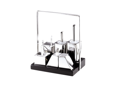 Condiment 9 Pcs Set - rectangular base with handle